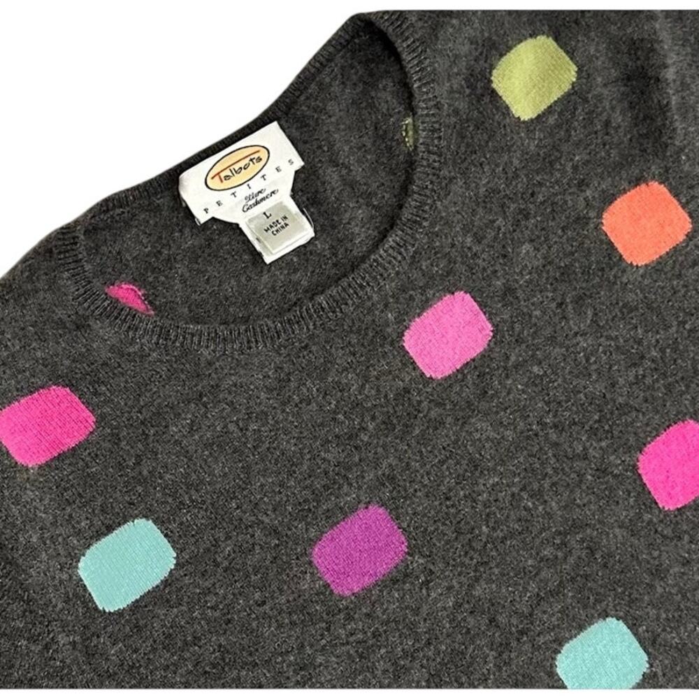 Talbots Petites Gray Cashmere Sweater Multi Color Pattern Size PL Soft!